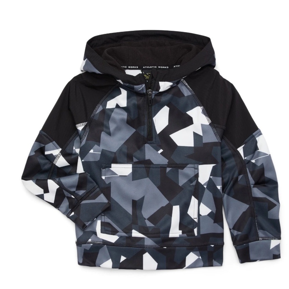 Athletic Works Boys Tech Fleece Quarter Zipper Pullover Hoodie Black Grey Size 8